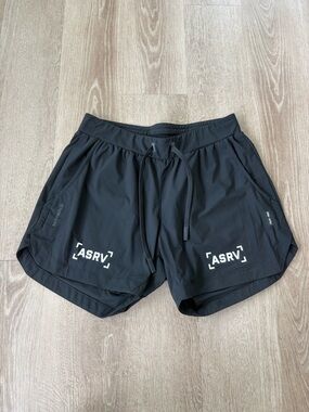 ASRV Black Athletic Running Shorts with White Logos